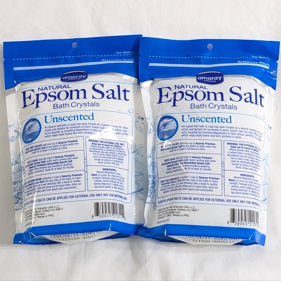 Amoray Natural Epsom Salts Bath Crystals, Unscented, Bundle of 2, 16 oz., NEW - Picture 2 of 3